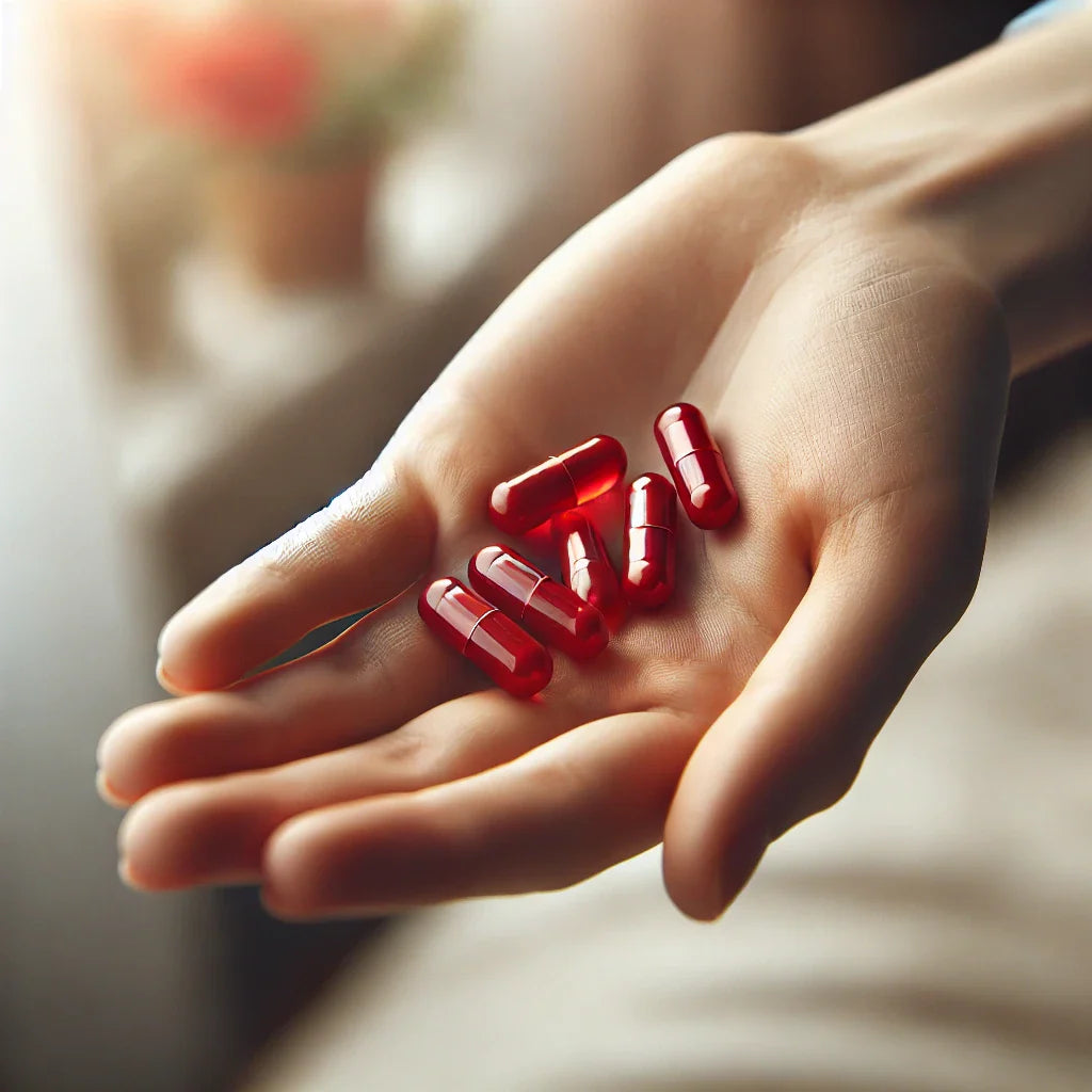 DALL_E_2024-10-30_19.42.41_-_A_close-up_photo_of_five_red_capsules_held_in_the_palm_of_a_hand._The_hand_should_be_relaxed_and_natural_with_the_background_softly_blurred_to_emphas.webp