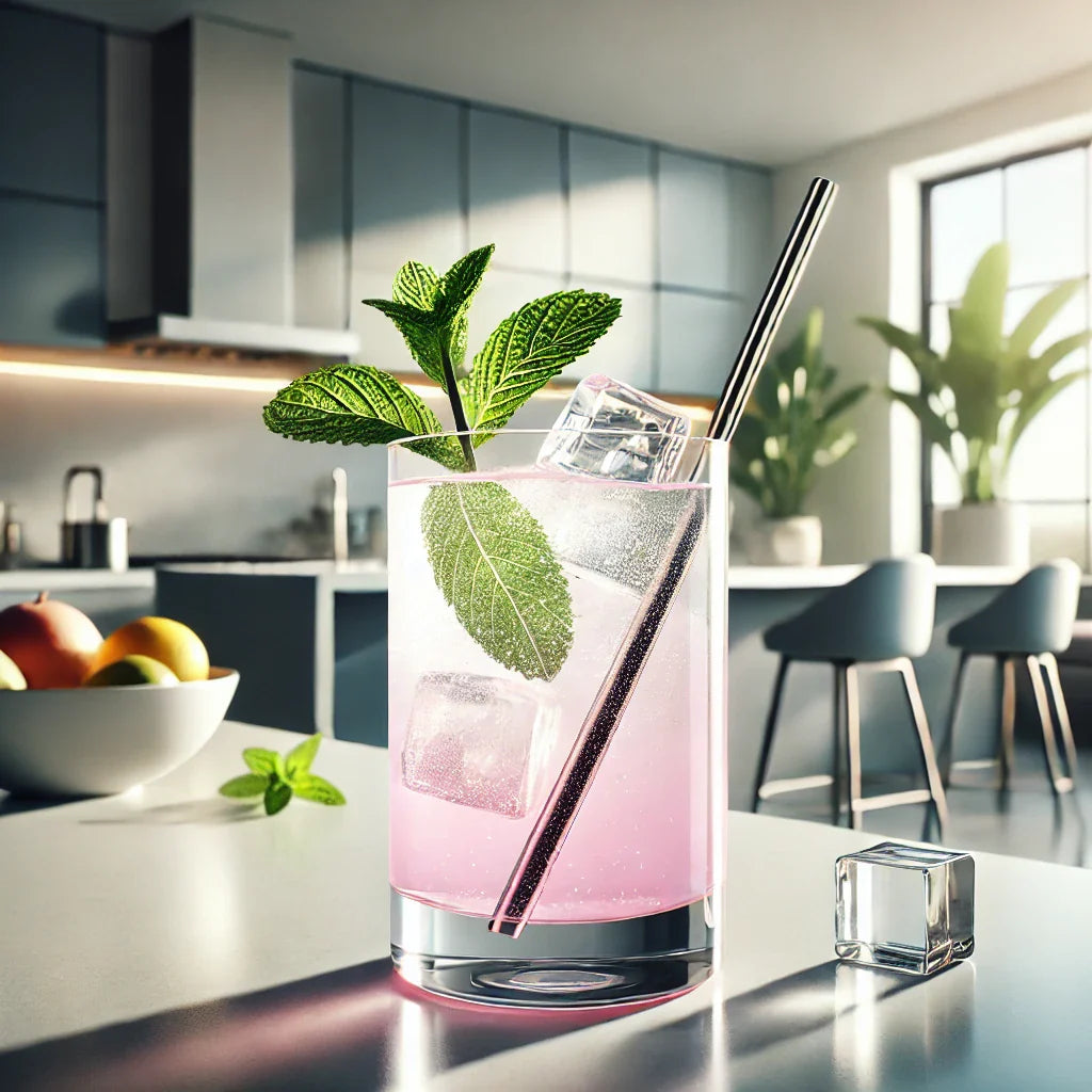 DALL_E_2024-10-30_23.34.14_-_A_sleek_and_modern_scene_featuring_a_clear_glass_filled_with_a_colorful_cotton_candy_flavored_electrolyte_drink_placed_on_a_contemporary_kitchen_coun.webp